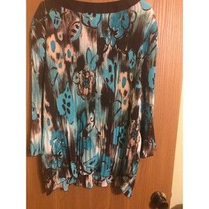 Womens blouse brown tourquoise white size 22 24 Dressbarn